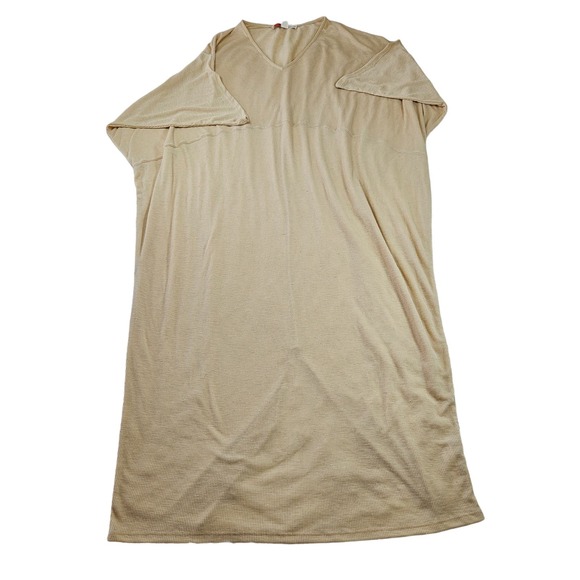 Free People Beach Women's Cream Ribbed V-neck Flax Blend Kaftan. Size L - Picture 1 of 5